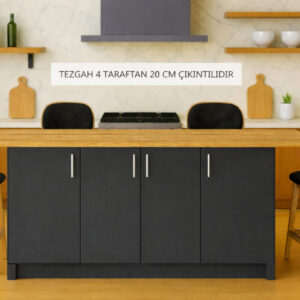 Star Mutfak Adası - Alt Modül - 4 Kapaklı - 180 cm - Tezgah Dahil - Antrasit