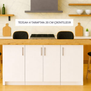 Star Mutfak Adası - Alt Modül - 4 Kapaklı - 180 cm - Tezgah Dahil - Beyaz
