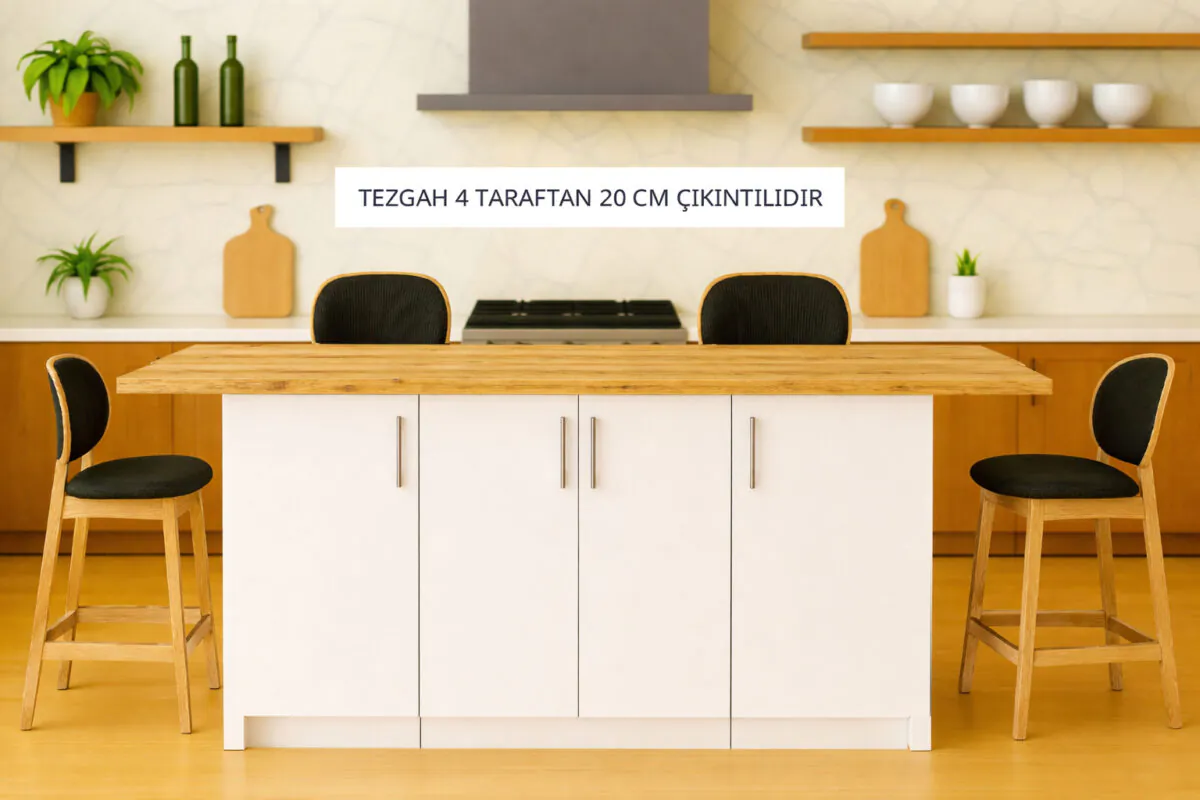 Star Mutfak Adası - Alt Modül - 4 Kapaklı - 180 cm - Tezgah Dahil - Beyaz