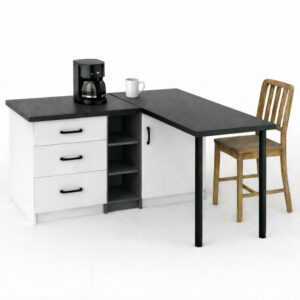 Nara L Mutfak Adası - 3 Çekmeceli 1 Kapaklı - Çok Amaçlı Dolap - Alt Modül - Kiler -130 CM - Antrasit-Beyaz