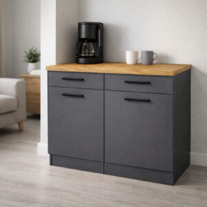 Ayça 2 Kapaklı-2 Çekmeceli Mutfak Alt Modül -120 cm - Çok Amaçlı Dolap - Atlantik Çam Tezgah Dahil - Antrasit