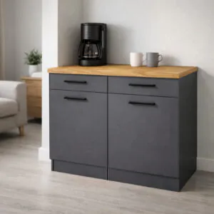 Ayça 2 Kapaklı-2 Çekmeceli Mutfak Alt Modül -120 cm - Çok Amaçlı Dolap - Atlantik Çam Tezgah Dahil - Antrasit