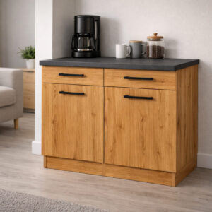 Ayça 2 Kapaklı-2 Çekmeceli Mutfak Alt Modül -120 cm - Çok Amaçlı Dolap -Antrasit Tezgah Dahil - Atlantik Çam