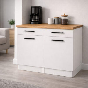 Ayça 2 Kapaklı-2 Çekmeceli Mutfak Alt Modül -120 cm - Çok Amaçlı Dolap -Beyaz-Tezgah Dahil - Beyaz