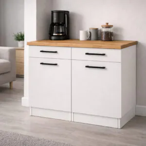 Ayça 2 Kapaklı-2 Çekmeceli Mutfak Alt Modül -120 cm - Çok Amaçlı Dolap -Beyaz-Tezgah Dahil - Beyaz