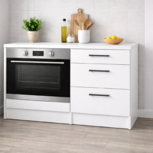 Aka Ankastre Fırın Modülü-Çok Amaçlı Dolap -110 cm -3 Çekmeceli-Laminat Beyaz Tezgah Dahil - Beyaz