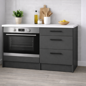 Aka Ankastre Fırın Modülü-Çok Amaçlı Dolap -110 cm -3 Çekmeceli-Laminat Beyaz Tezgah Dahil - Antrasit