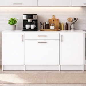 Kali Alt Modül-Çok Amaçlı Dolap -140 cm -3 Kapaklı-1 Çekmeceli-Laminat Beyaz Tezgah Dahil - Beyaz