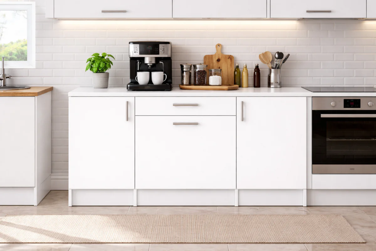 Kali Alt Modül-Çok Amaçlı Dolap -140 cm -3 Kapaklı-1 Çekmeceli-Laminat Beyaz Tezgah Dahil - Beyaz