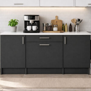 Kali Alt Modül-Çok Amaçlı Dolap -140 cm -3 Kapaklı-1 Çekmeceli-Laminat Beyaz Tezgah Dahil - Antrasit