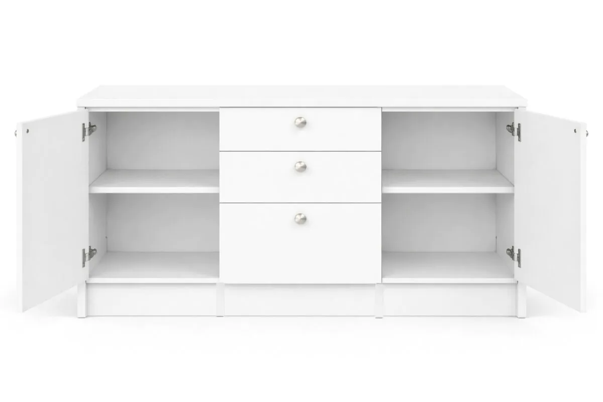 Kora Alt Modül-Çok Amaçlı Dolap -150 cm -2 Kapaklı-3 Çekmeceli-Laminat Beyaz Tezgah Dahil - Beyaz - Görsel 2