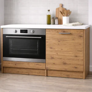 Mia Ankastre Fırın Modülü-Çok Amaçlı Dolap -110 cm -1 Kapaklı-Laminat Beyaz Tezgah Dahil - Atlantik Çam