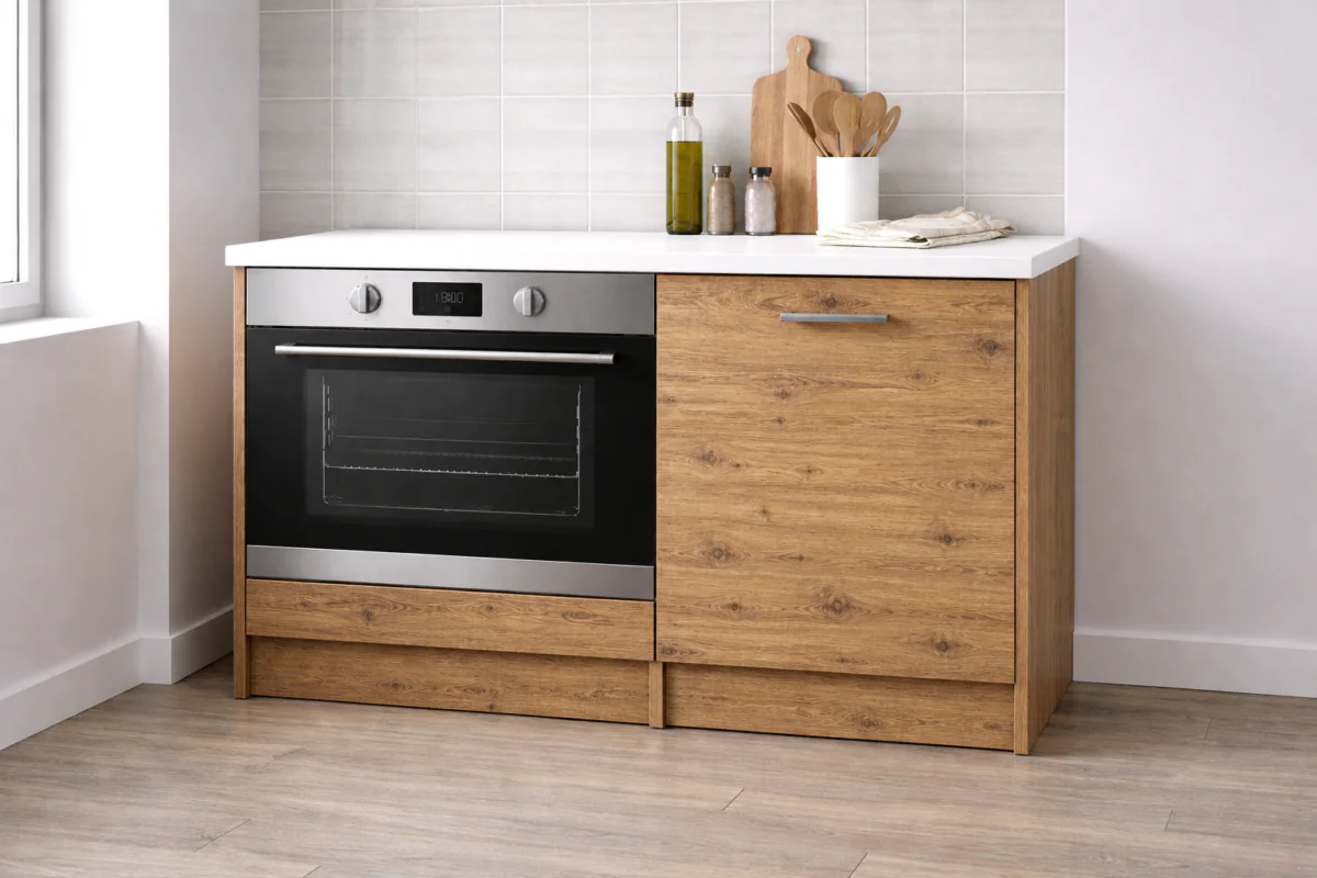 Mia Ankastre Fırın Modülü-Çok Amaçlı Dolap -110 cm -1 Kapaklı-Laminat Beyaz Tezgah Dahil - Atlantik Çam