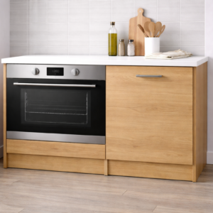 Mia Ankastre Fırın Modülü-Çok Amaçlı Dolap -110 cm -1 Kapaklı-Laminat Beyaz Tezgah Dahil - Atlantik Çam