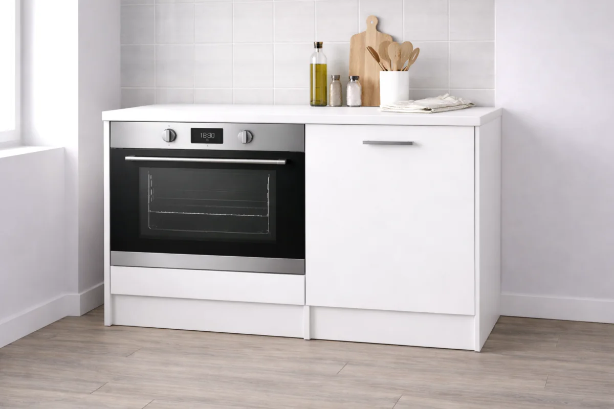 Mia Ankastre Fırın Modülü-Çok Amaçlı Dolap -110 cm -1 Kapaklı-Laminat Beyaz Tezgah Dahil - Beyaz