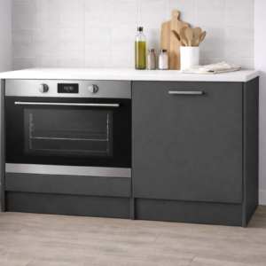 Mia Ankastre Fırın Modülü-Çok Amaçlı Dolap -110 cm -1 Kapaklı-Laminat Beyaz Tezgah Dahil - Antrasit