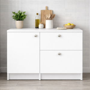 Saka Alt Modül-Çok Amaçlı Dolap -100 cm -1 Kapaklı-2 Çekmeceli-Laminat Beyaz Tezgah Dahil - Beyaz