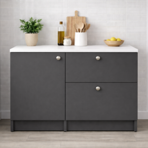 Saka Alt Modül-Çok Amaçlı Dolap -100 cm -1 Kapaklı-2 Çekmeceli-Laminat Beyaz Tezgah Dahil - Antrasit