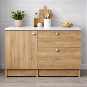 Saka Alt Modül-Çok Amaçlı Dolap -100 cm -1 Kapaklı-2 Çekmeceli-Laminat Beyaz Tezgah Dahil - Atlantik Çam