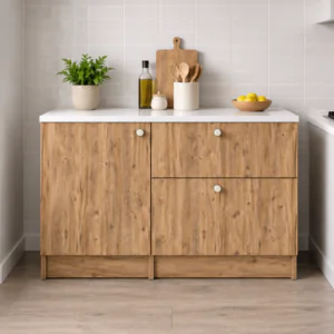 Saka Alt Modül-Çok Amaçlı Dolap -100 cm -1 Kapaklı-2 Çekmeceli-Laminat Beyaz Tezgah Dahil - Atlantik Çam