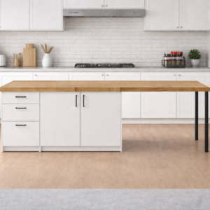 Lal Mutfak Adası - 3 Çekmeceli 2 Kapaklı-Çok Amaçlı Dolap-Alt Modül-Kiler - 250 cm - Beyaz - Atlantik Çam Tezgah