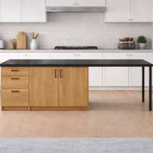 Lal Mutfak Adası - 3 Çekmeceli 2 Kapaklı-Çok Amaçlı Dolap-Alt Modül-Kiler - 250 cm - Atlantik Çam - Antrasit Tezgah