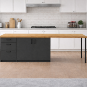 Lal Mutfak Adası - 3 Çekmeceli 2 Kapaklı-Çok Amaçlı Dolap-Alt Modül-Kiler - 250 cm - Antrasit- Atlantik Çam Tezgah