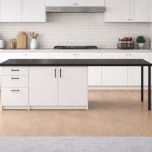 Lal Mutfak Adası - 3 Çekmeceli 2 Kapaklı-Çok Amaçlı Dolap-Alt Modül-Kiler - 250 cm - Beyaz - Antrasit Tezgah