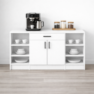 Sewi Alt Modülü-Çok Amaçlı Dolap -120 cm -2 Kapaklı 1 Çekmeceli -Laminat Beyaz Tezgah Dahil - Beyaz