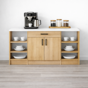 Sewi Alt Modülü-Çok Amaçlı Dolap -120 cm -2 Kapaklı 1 Çekmeceli -Laminat Beyaz Tezgah Dahil - Atlantik Çam