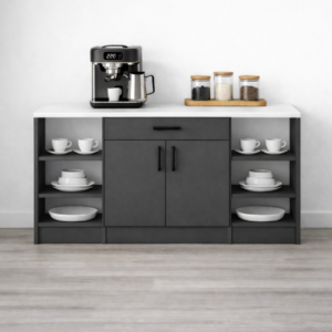 Sewi Alt Modülü-Çok Amaçlı Dolap -120 cm -2 Kapaklı 1 Çekmeceli -Laminat Beyaz Tezgah Dahil - Antrasit