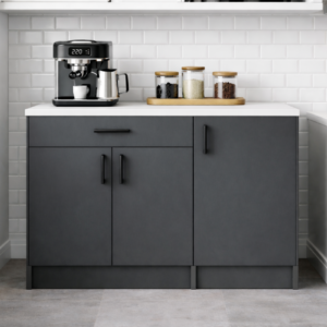 Siyam Alt Modülü-Çok Amaçlı Dolap -100 cm -3 Kapaklı 1 Çekmeceli -Laminat Beyaz Tezgah Dahil - Antrasit