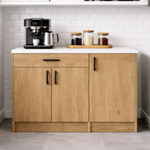 Siyam Alt Modülü-Çok Amaçlı Dolap -100 cm -3 Kapaklı 1 Çekmeceli -Laminat Beyaz Tezgah Dahil - Atlantik Çam