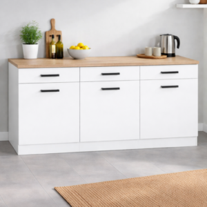 Diva 3 Çekmeceli-3 Kapaklı Mutfak Alt Modül-Çok Amaçlı Dolap-Kiler Dolabı 180 Cm -Tezgah Dahil - Beyaz