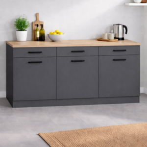 Diva 3 Çekmeceli-3 Kapaklı Mutfak Alt Modül-Çok Amaçlı Dolap-Kiler Dolabı 180 Cm -Tezgah Dahil - Antrasit-Atlantik Çam Tezgah