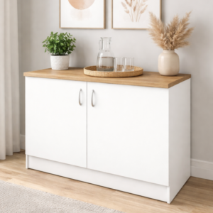 İzya Mutfak Alt Modül-Çok Amaçlı Dolap-Kiler Dolabı 120 Cm -Tezgah Dahil - Beyaz-Atlantik Çam Tezgah