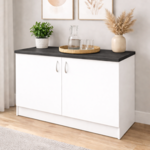 İzya Mutfak Alt Modül-Çok Amaçlı Dolap-Kiler Dolabı 120 Cm -Tezgah Dahil - Beyaz-Antrasit Tezgah