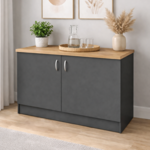 İzya Mutfak Alt Modül-Çok Amaçlı Dolap-Kiler Dolabı 120 Cm -Tezgah Dahil - Antrasit-Atlantik Çam Tezgah