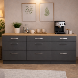 Sia 9 Çekmeceli Mutfak Alt Modül-Çok Amaçlı Dolap-Kiler Dolabı 180 Cm -Tezgah Dahil - Antrasit