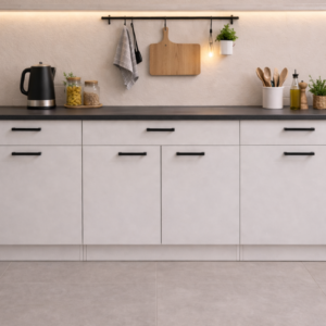 Tiny Mutfak 3 Çekmeceli 4 Kapaklı Alt Modül 200 cm - Çok Amaçlı Dolap -Tezgah Dahil - Beyaz-Antrasit Tezgahlı