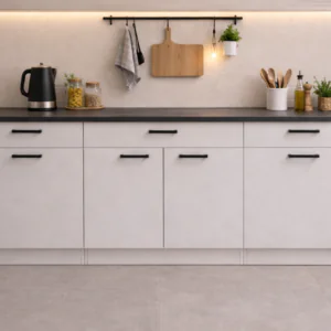 Tiny Mutfak 3 Çekmeceli 4 Kapaklı Alt Modül 200 cm - Çok Amaçlı Dolap -Tezgah Dahil - Beyaz-Antrasit Tezgahlı