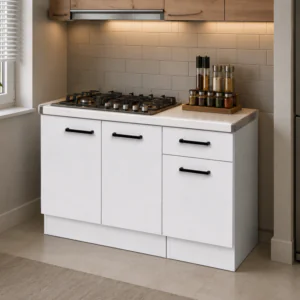 Lark Mutfak 3 Kapaklı 1 Çekmeceli Mutfak Alt Modül 100 cm - Çok Amaçlı Dolap -Beyaz Laminat Tezgah Dahil -Beyaz
