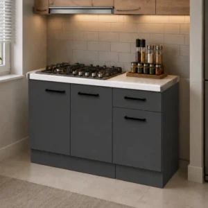 Lark Mutfak 3 Kapaklı 1 Çekmeceli Mutfak Alt Modül 100 cm - Çok Amaçlı Dolap -Beyaz Laminat Tezgah Dahil -Antrasit