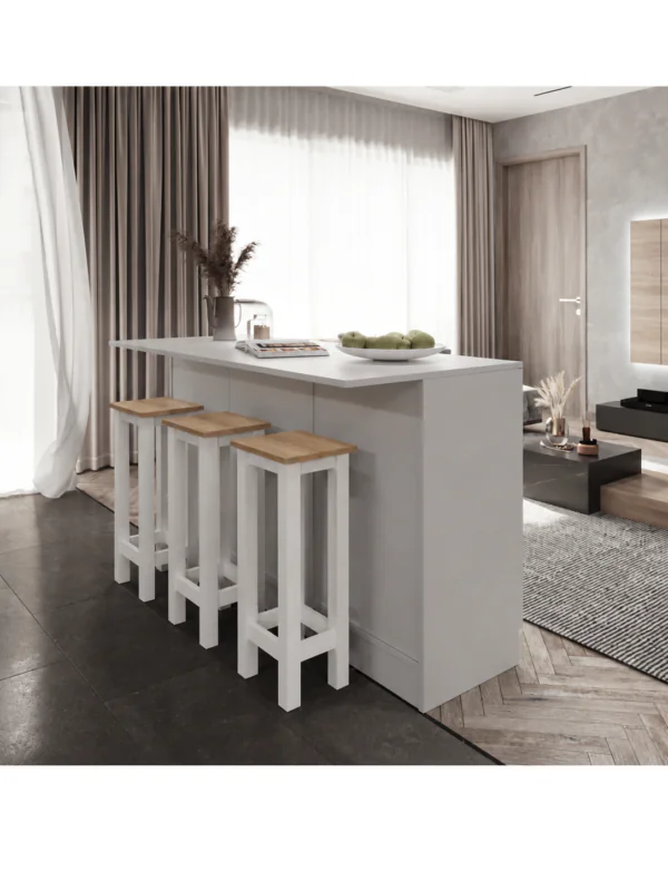 Gora Tabure - 40cm - Bar Sandalyesi - Bar Taburesi - Beyaz-Atlantikçam - Görsel 3