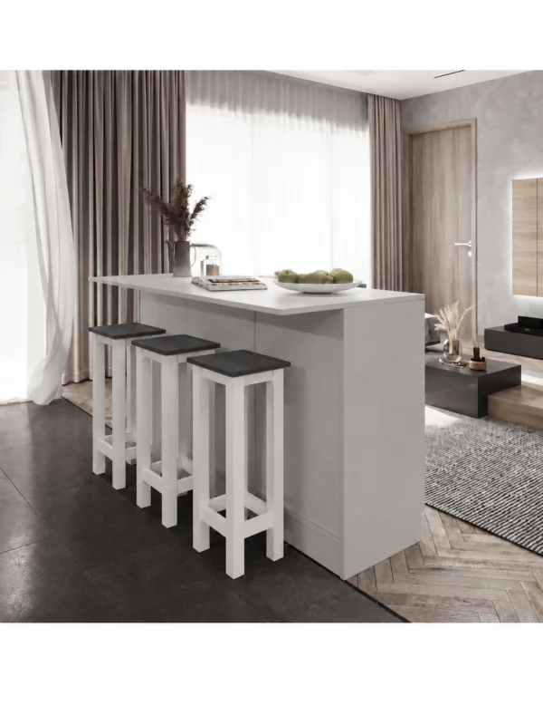 Gora Tabure - 40cm - Bar Sandalyesi - Bar Taburesi - Beyaz-Antrasit - Görsel 3
